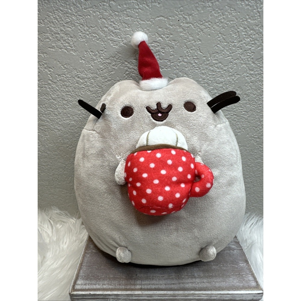 $18 🌙 GUND Pusheen Christmas Holiday Santa Hat with Hot‎ Cocoa 10" Plush